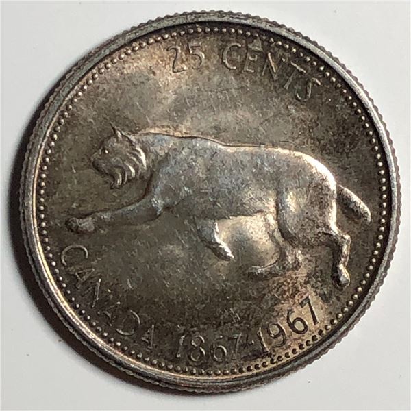 1967 Queen Elizabeth 25 Cents UNC Nice Tonning