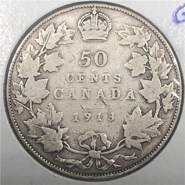 1913 King George V 50 Cents G+