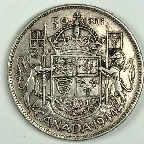 1944 King George VI 50 Cents Narrow Date