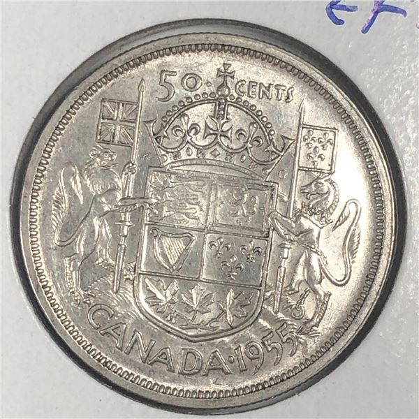 1955 Queen Elizabeth 50 Cents EF