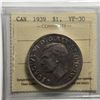 Image 1 : 1939 King George VI Canadian Silver Dollar ICCS-VF-30