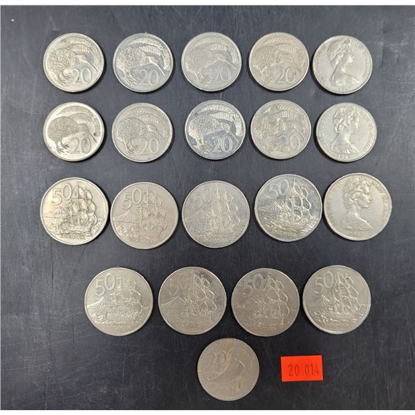 Vintage New Zealand 20 and 50 Cent Coins
