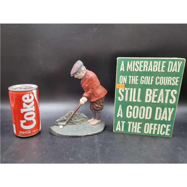 Cast Iron Golfer and Sign