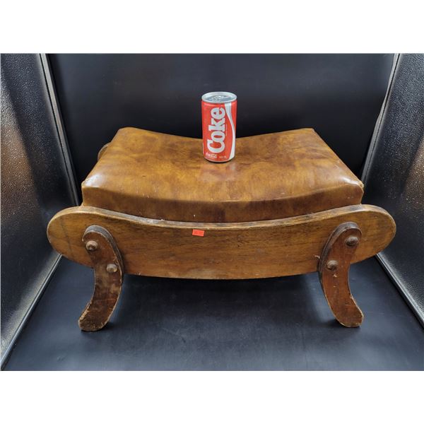 Vintage Wood and Leather Ottoman