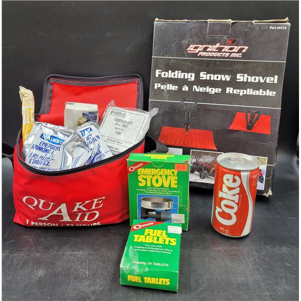 Emergency Kit, Stove, and Folding Snow Shovel