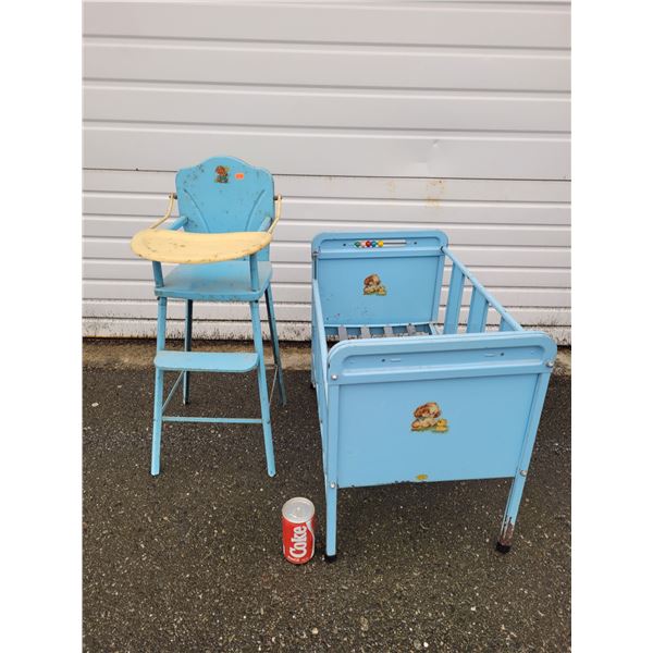 Vintage Lincoln Toys Doll Highchair and Crib Made in Canada