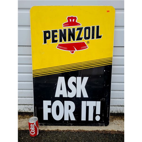 Pennzoil "Ask For It!" Aluminum Double Sided Advertising Sign