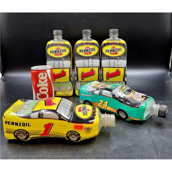 Pennzoil and Quaker State Car-Shaped Motor Oil Plastic Bottles