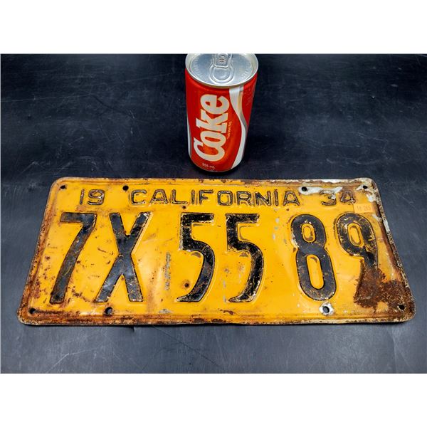 Vintage 34' California License Plate