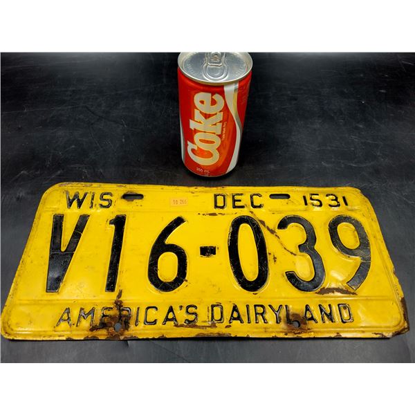 Vintage 53' Wisconsin License Plate