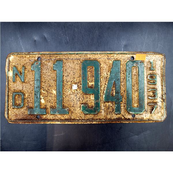Vintage 37' North Dakota License Plate