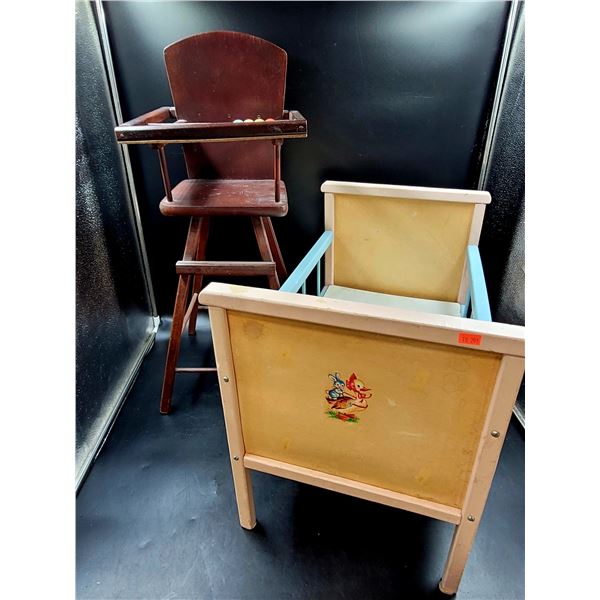 Vintage Wooden Baby Stool & Craddle