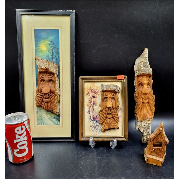 Vintage Wood Carvings & Framed Paintings