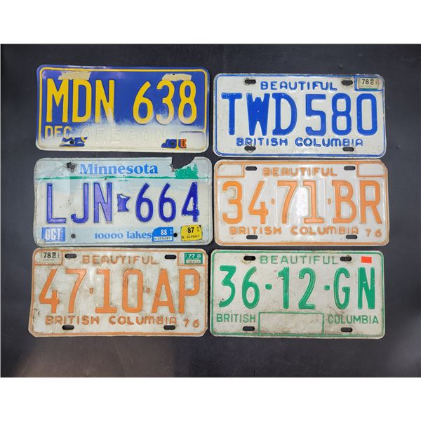Vintage British Columbia, Oregon, and Minnesota License Plates