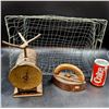 Image 1 : Vintage Iron, Wire Basket, and Scale
