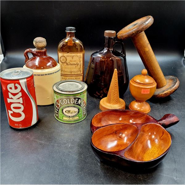 Vintage Wood and Bottle Lot