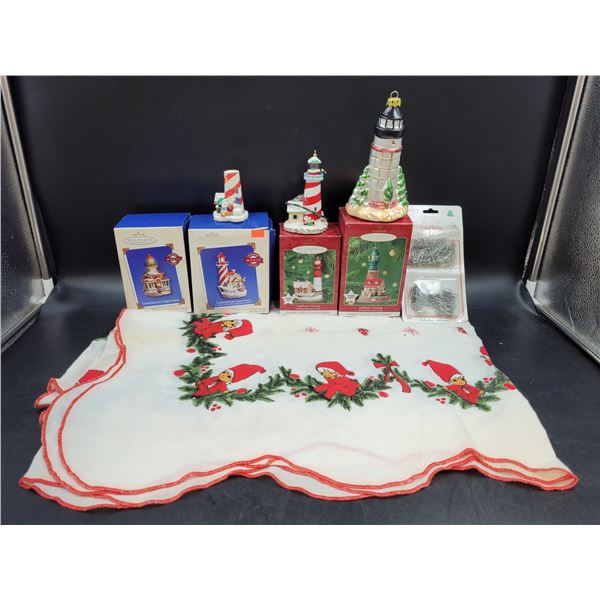 Christmas Tree Skirt and Hallmark Keepsake Ornaments