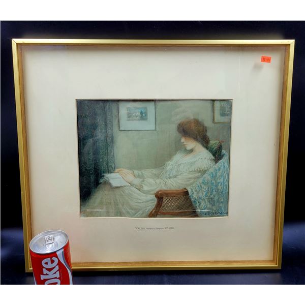 Vintage Signed & Framed Lady Reading Pastel Drawing
