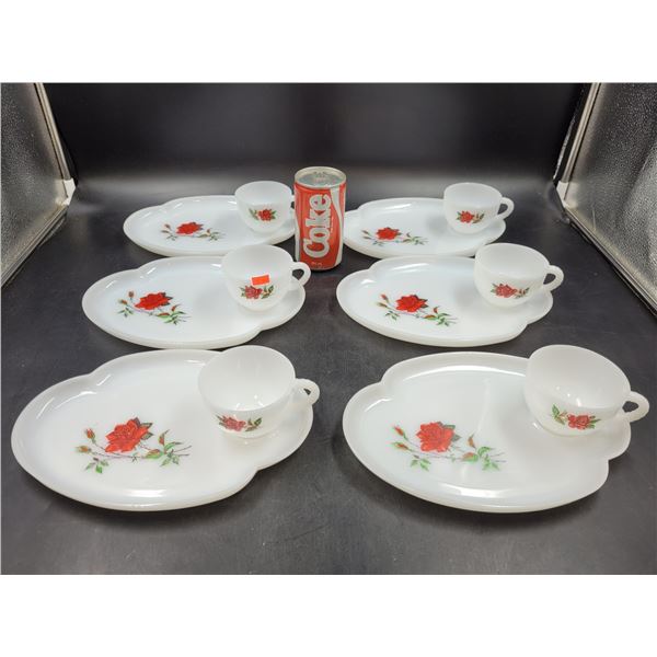 Vintage Federal Milk Glass Atomic Flower Plate & Tea Cup Set