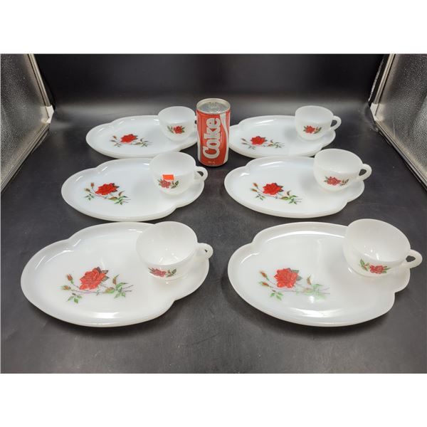 Vintage Federal Milk Glass Atomic Flower Plate & Tea Cup Set