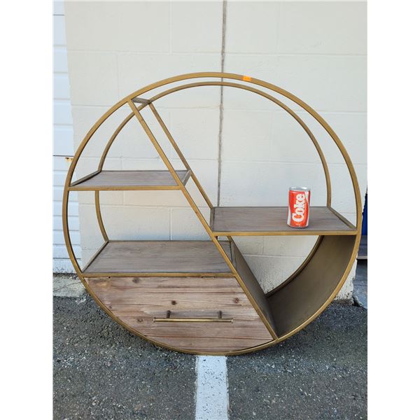 Vintage Brass & Wood Circular Display Unit