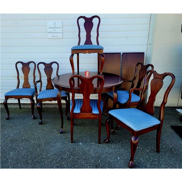 Victorian Solid Mahogany Carved Blue Patterned Dining Set