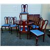 Image 1 : Victorian Solid Mahogany Carved Blue Patterned Dining Set
