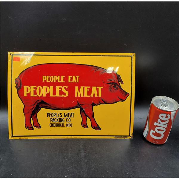 Vintage Peoples Meat Packing Co. Embossed Tin Advertising Sign