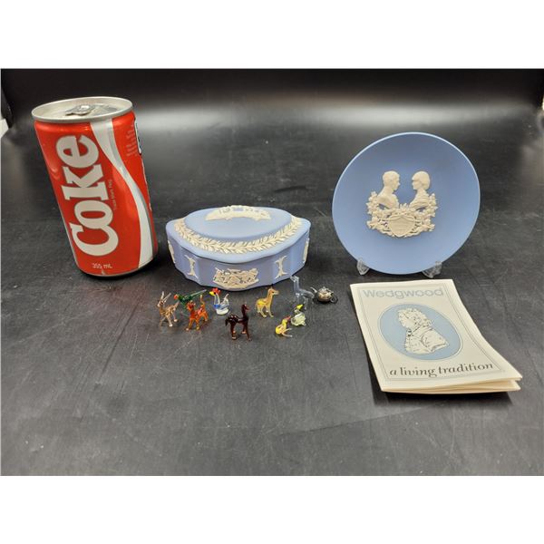Vintage Wedgwood Jasperware Blue & White Trinket Box & Plate