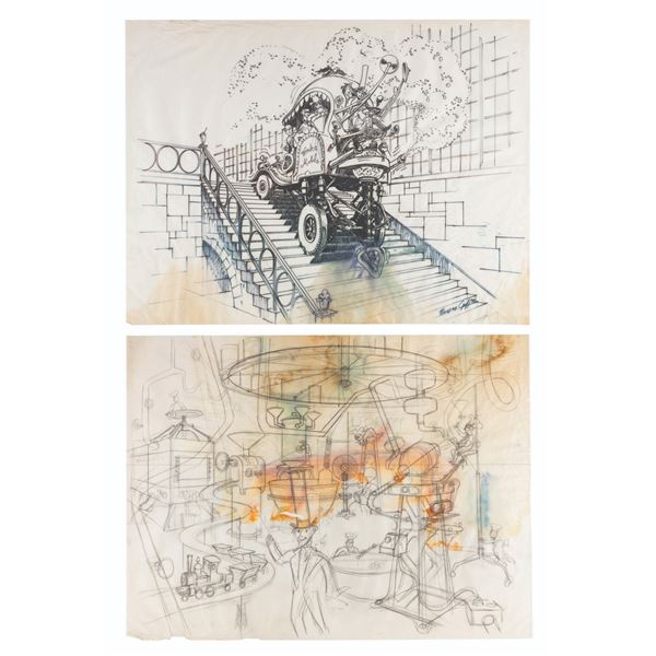 A Pair of Harper Goff "Willy Wonka" Concept Drawings.