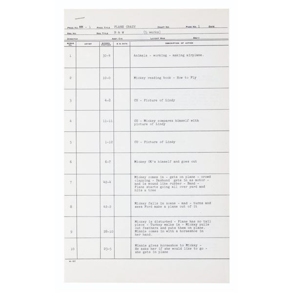 Original 1970s "Plane Crazy" Timing Sheets.