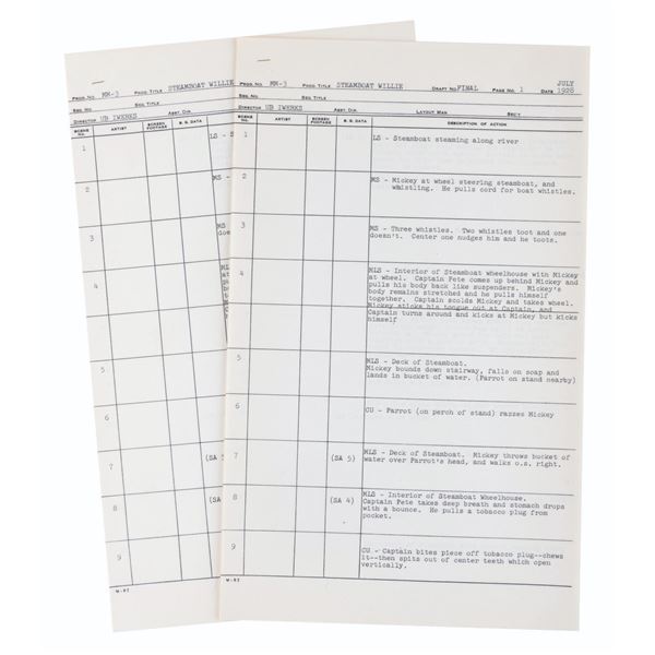 A Pair of 1970s "Steamboat Willie" Timing Sheets.