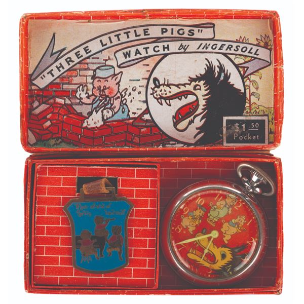 A Rare Ingersoll Three Little Pigs Pocket Watch.