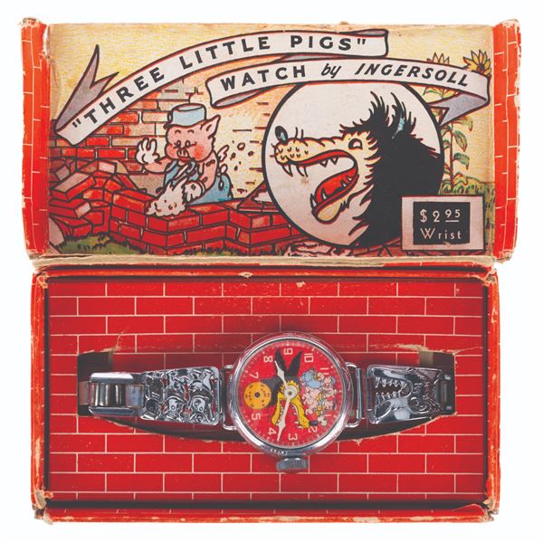 A Rare Ingersoll Three Little Pigs Wristwatch.