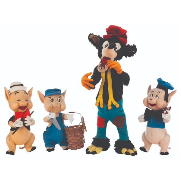 A Rare Big Bad Wolf and Pigs Doll Set by Lars of Italy.
