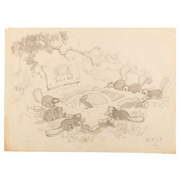 A Rare Snow White Bed Building Story Drawing.