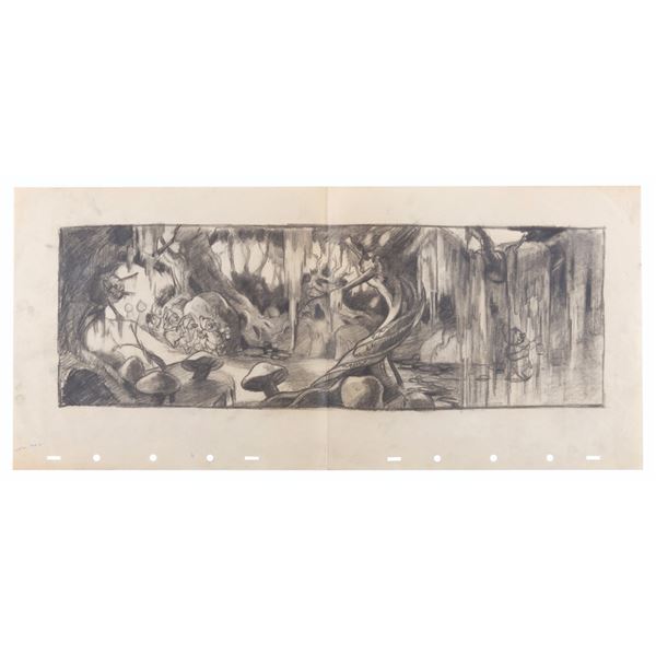 A "Snow White and the Seven Dwarfs" Pan Layout Drawing.