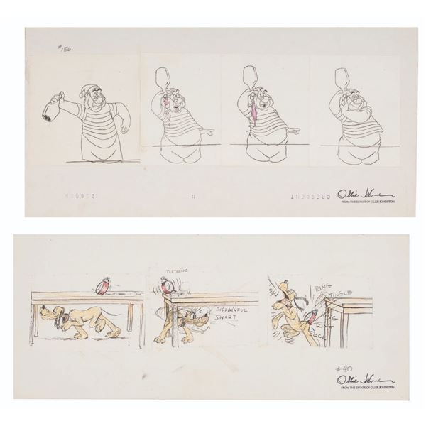 A Pair of Ollie Johnson Estate Hand-Colored Sketches.