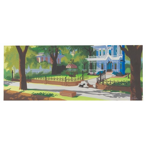 An Eyvind Earle Signed "Lady and the Tramp" Painting.