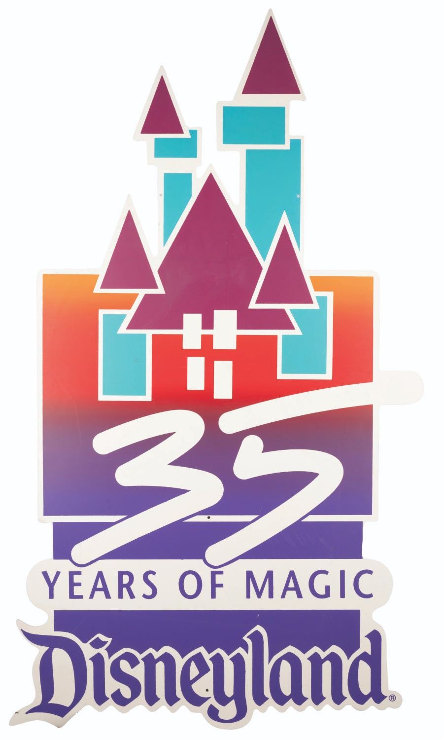A Disneyland 35 Years of Magic Lamppost Sign.