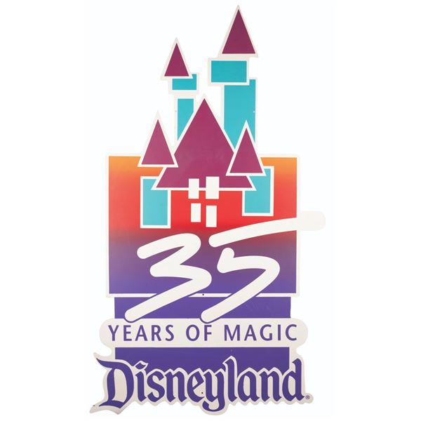 A Disneyland 35 Years of Magic Lamppost Sign.