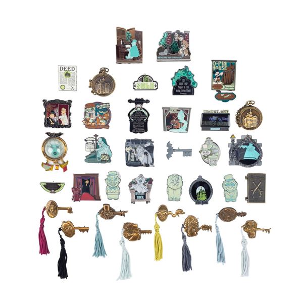 A Collection of Haunted Mansion 40th O'Pin House Pins.