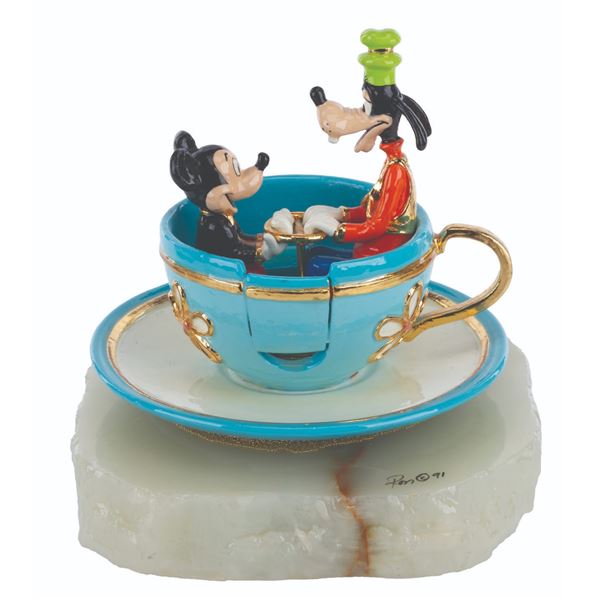 A Ron Lee Mad Tea Party Mickey & Goofy Sculpture.