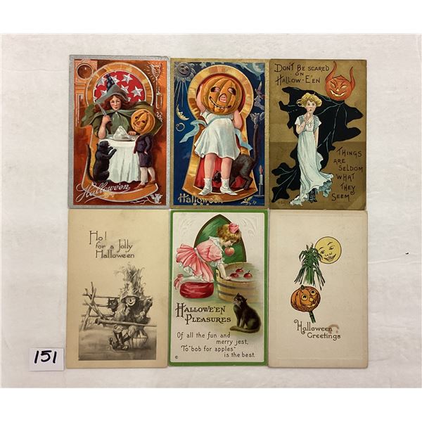 6 Halloween Antique Holiday Greeting Postcards