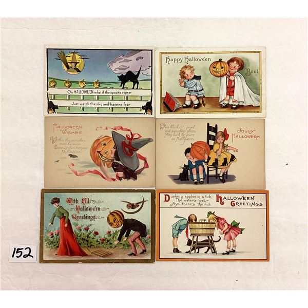 6 Halloween Antique Holiday Greeting Postcards