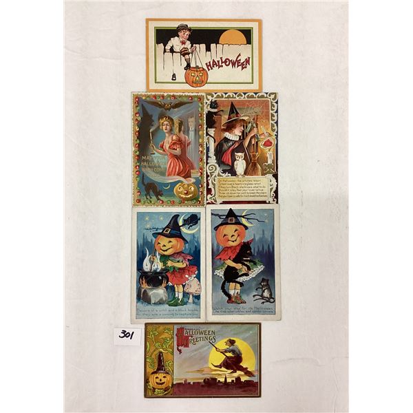 6 Halloween Antique Holiday Greeting Postcards