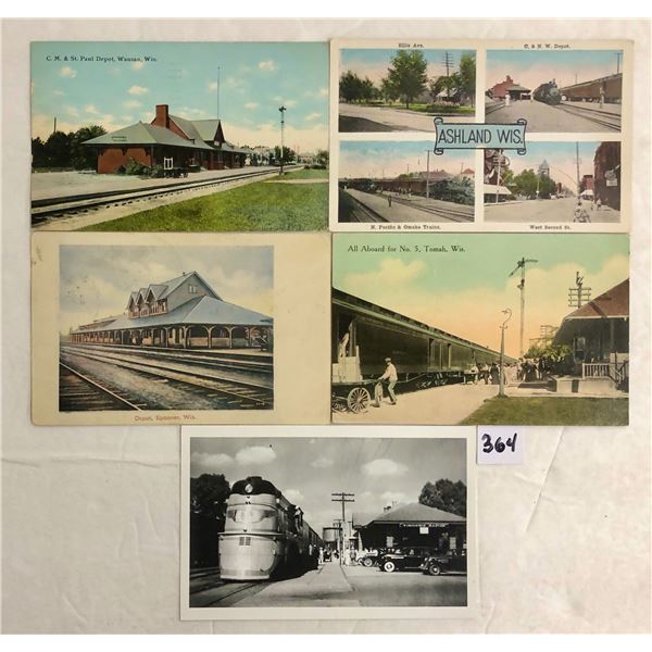 Wisconsin Train & Railroad Related 16 Postcards