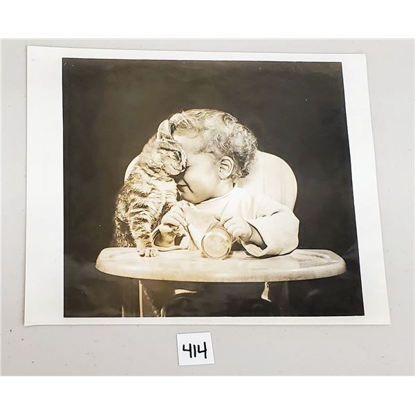 Real Photo 8 x 10 of Baby & Kitten