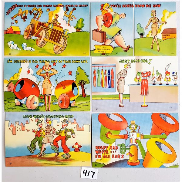 W.A.C. Women in Military Linen Comic Postcards 18