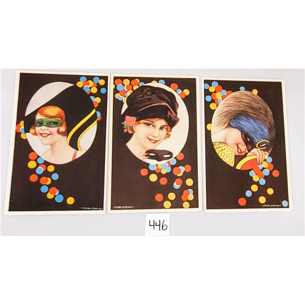 Set of 6 Nanni Art Deco Pretty Ladies in Hats with Masks Postcards